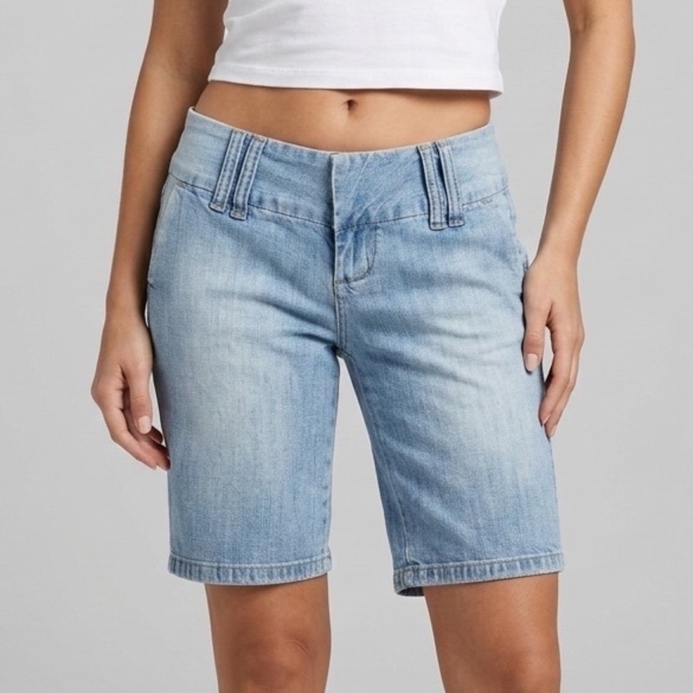 Vtg 90s Y2K Spacegirlz Denim Bermuda Shorts Sz 3 Low Rise Faded Jean Long Indie